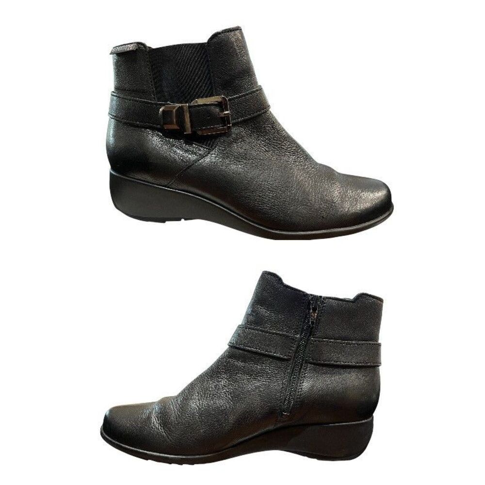 Mephisto Air-Jet Women's Black Leather Wedge Ankle Boots  Size 6  Office Casual - Picture 4 of 8